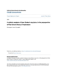 A Stylistic Analysis of 2Pac Shakur's Rap Lyrics: in the Perpspective of Paul Grice's Theory of Implicature