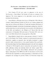 The Prosecutor V. Simon Bikindi, Case No. ICTR-01-72-T Judgement and Sentence – 2 December 2008