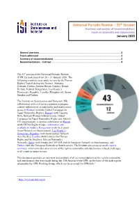 Universal Periodic Review – 35Th Session Overview and Analysis of Recommendations Made on Nationality and Statelessness January 2020