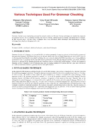 Various Techniques Used for Grammar Checking