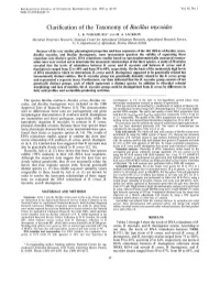 Clarification of the Taxonomy of Bacillus Mycoides