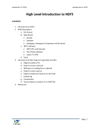 High Level Introduction to HDF5