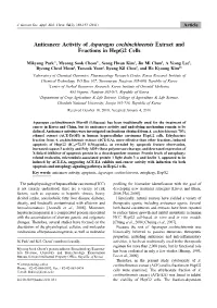 Anticancer Activity of &lt;Emphasis Type="Italic"&gt;Asparagus