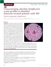 Characterizing Absolute Lymphocyte Count Profiles in Dimethyl Fumarate–Treated Patients with MS