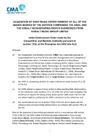 Initial Enforcement Order Made by the Competition and Markets Authority Pursuant to Section 72(2) of the Enterprise Act 2002 (The Act)