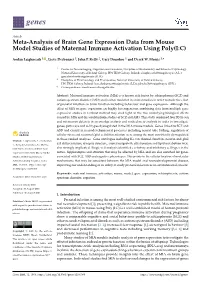 Meta-Analysis of Brain Gene Expression Data from Mouse Model Studies of Maternal Immune Activation Using Poly(I:C)