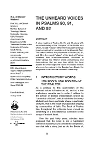 The Unheard Voices in Psalms 90, 91, and 92, a Few Date Published: Preliminary Remarks Are in Order