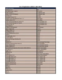 List of Application Added in ARL #2612