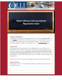 Osher Lifelong Learning Institute Registration Open