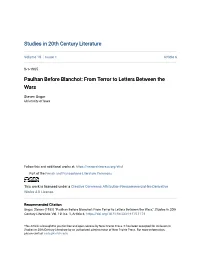 Paulhan Before Blanchot: from Terror to Letters Between the Wars