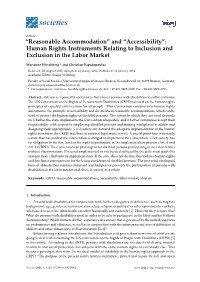 “Reasonable Accommodation” and “Accessibility”: Human Rights Instruments Relating to Inclusion and Exclusion in the Labor Market