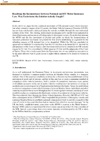 Resolving the Inconsistency Between National and EU Motor Insurance Law