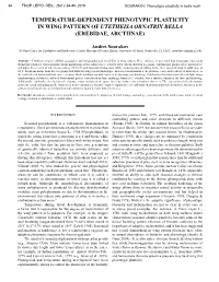 Temperature-Dependent Phenotypic Plasticity in Wing Pattern of Utetheisa Ornatrix Bella (Erebidae, Arctiinae)