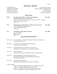 ALAINA C. ZANIN Assistant Professor Arizona State University 1249 N Granite Reef Rd