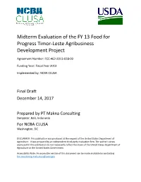 Midterm Evaluation of the FY 13 Food for Progress Timor-Leste Agribusiness Development Project