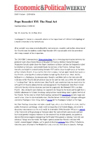 Pope Benedict XVI: the Final Act