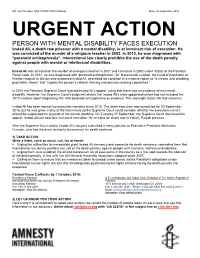 URGENT ACTION PERSON with MENTAL DISABILITY FACES EXECUTION Imdad Ali, a Death Row Prisoner with a Mental Disability, Is at Imminent Risk of Execution