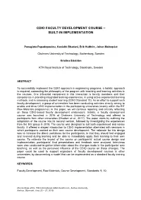 Cdio Faculty Development Course – Built-In Implementation