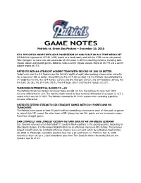 GAME NOTES Patriots Vs