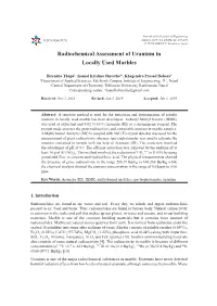 Radiochemical Assessment of Uranium in Locally Used Marbles