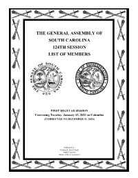 The General Assembly of South Carolina 124Th Session List of Members
