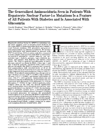 The Generalized Aminoaciduria Seen in Patients with Hepatocyte Nuclear Factor-1 Mutations Is a Feature of All Patients with Diab