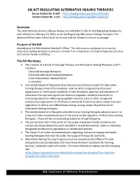 AN ACT REGULATING ALTERNATIVE HEALING THERAPIES House Docket No