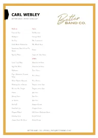 Carl Webley Better Band | Artist Song List