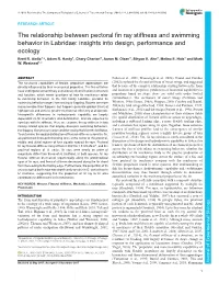 The Relationship Between Pectoral Fin Ray Stiffness and Swimming Behavior in Labridae: Insights Into Design, Performance and Ecology Brett R