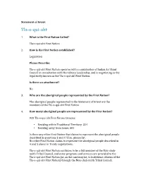 Tla-O-Qui-Aht Statement of Intent