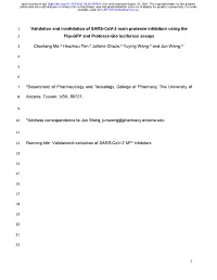 Validation and Invalidation of SARS-Cov-2 Main Protease Inhibitors Using the 2 Flip-GFP and Protease-Glo Luciferase Assays