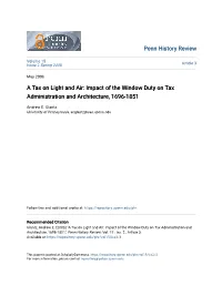 A Tax on Light and Air: Impact of the Window Duty on Tax Administration and Architecture, 1696-1851