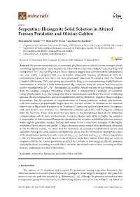 Serpentine–Hisingerite Solid Solution in Altered Ferroan Peridotite and Olivine Gabbro