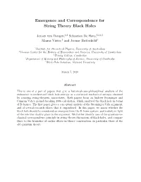 Emergence and Correspondence for String Theory Black Holes