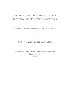 Numerical Solution and Spectrum of Boundary-Domain Integral Equations
