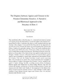 The Disputes Between Appion and Clement in the Pseudo-Clementine Homilies: a Narrative and Rhetorical Approach to the Structure of Hom