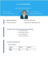 Dr. R. DHAYALAKRISHNAN