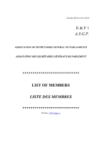 E & F 1 Asgp **************************** List Of