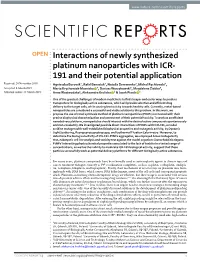 Interactions of Newly Synthesized Platinum Nanoparticles with ICR-191 and Their Potential Application