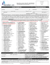 Please Check Desired Specimen Type & Drugs/Drug Classes for Testing