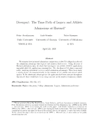 Divergent: the Time Path of Legacy and Athlete Admissions at Harvard∗