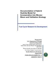 Documentation of Hybrid Hydride Model for Incorporation Into Moose- Bison and Validation Strategy
