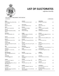 LIST of ELECTORATES Legislative Assembly
