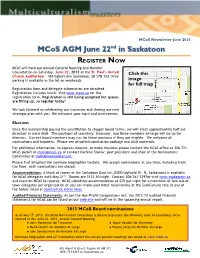 Mcos AGM June 22Nd in Saskatoon REGISTER NOW