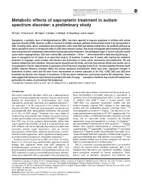 Metabolic Effects of Sapropterin Treatment in Autism Spectrum Disorder: a Preliminary Study