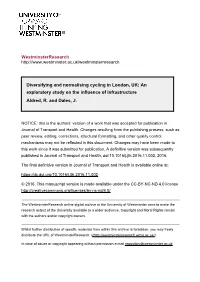 Westminsterresearch Diversifying and Normalising Cycling in London