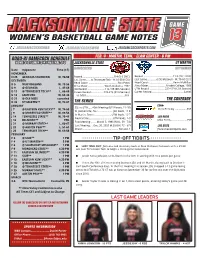 Women's Basketball Game Notes