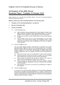 3Rd Session of the 46Th Synod Business Paper: Tuesday 19 October 2004
