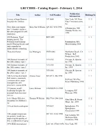 Catalog Report - February 1, 2014