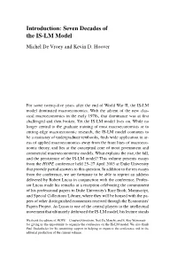 Introduction: Seven Decades of the IS-LM Model Michel De Vroey and Kevin D